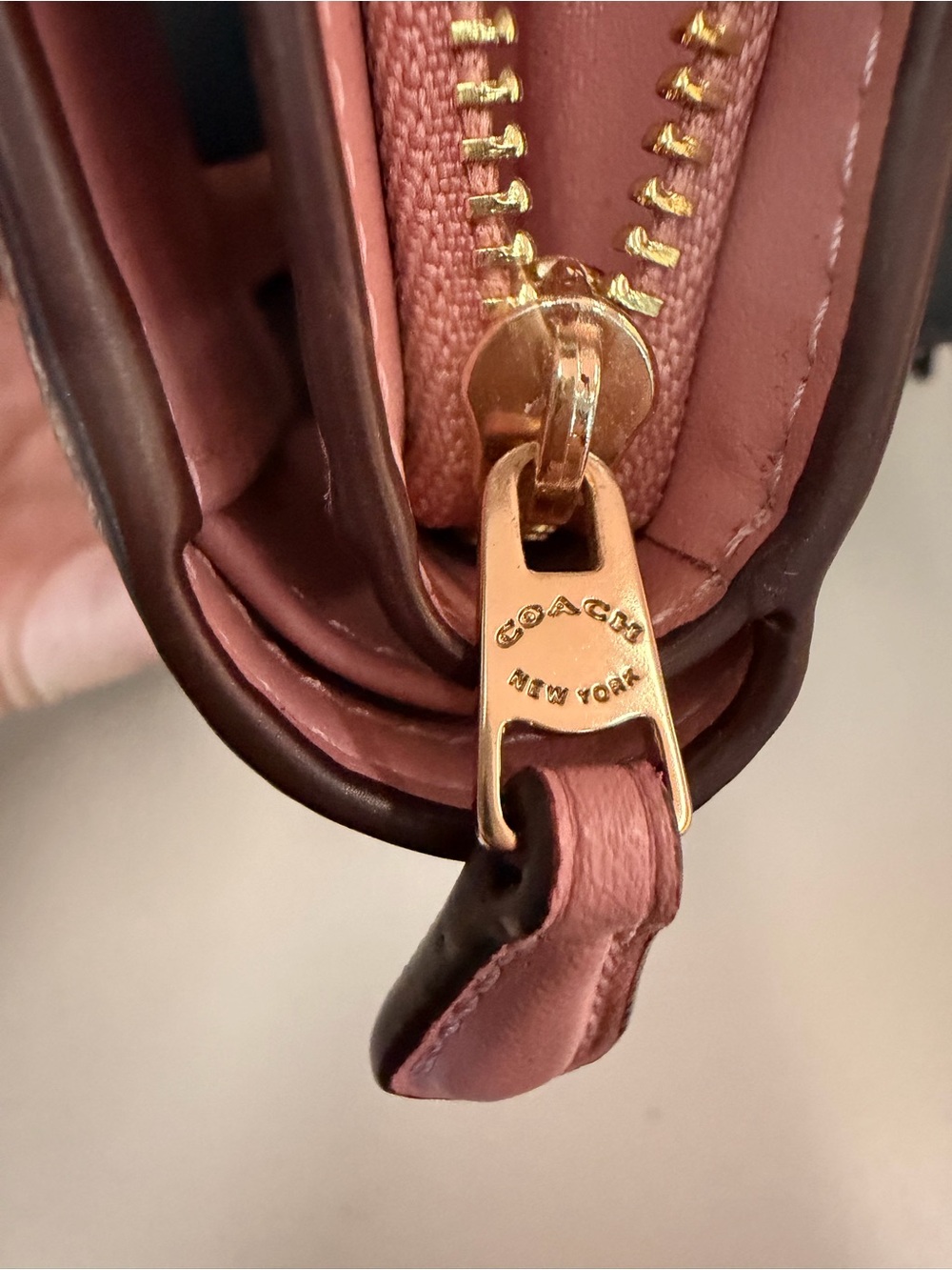Coach Brown Signature Canvas Wallet with Pink Snap Tab - Picture 8 of 9